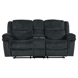 Blairen - Manual Reclining Sofa with Storage and USB - Dark Blue Velvet 