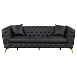 Nebulite 88" Modern Sofa - Black Polyurethane Fabric - Golden Metal Legs 