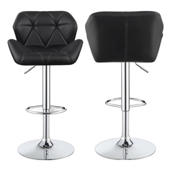 Berrington Upholstered Adjustable Bar Stool Black - Chrome Finish Base - Set of 2 