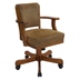 Mitchell Upholstered Swivel Dining and Game Chair - Olive Brown Fabric - Chestnut Finish Frame