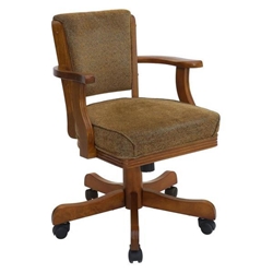 Mitchell Upholstered Swivel Dining and Game Chair - Olive Brown Fabric - Chestnut Finish Frame 