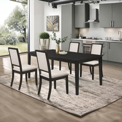 Louise 60"W x 40"L 5-Piece Rectangular Extension Leaf Dining Set - Black - Creme Chenille Fabric 