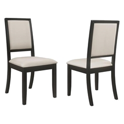 Louise Upholstered Wood Dining Side Chair - Creme Chemile Fabric - Distressed Black Finish Frame - Set of 2 