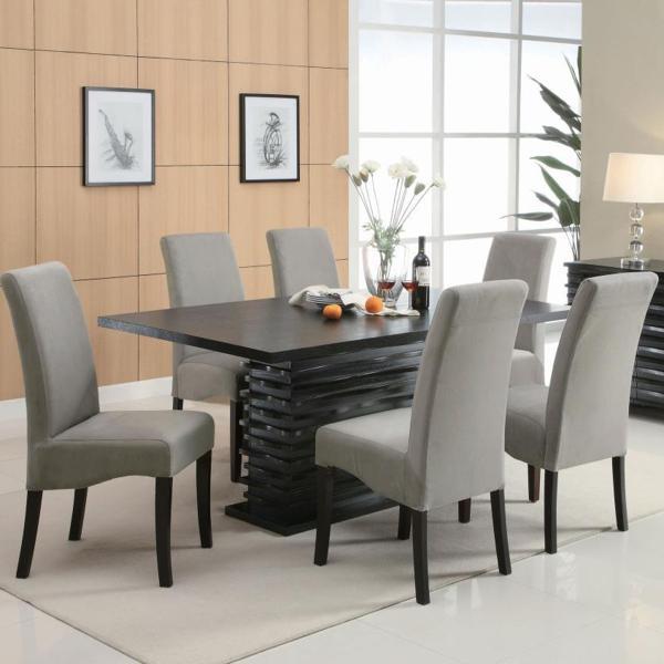 Stanton 65"W x 42"L 7-Piece Rectangular Dining Table Set - Grey Fabric - Black Finish Legs 