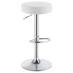 Ramses Adjustable Backless Bar Stool - White Leatherette - Chrome Finish Pole and Base 