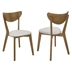 Kersey Curved Wood Dining Side Chair with Chestnut Finish Legs and Tan Fabric - Set of 2