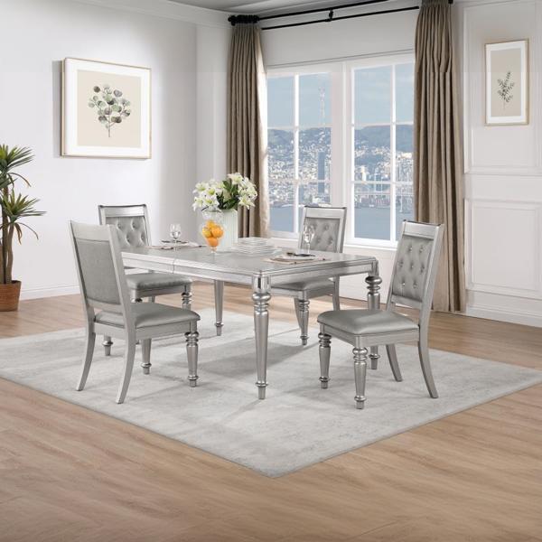 Bling 65"W x 43"L 5-Piece Rectangular Dining Set - Metallic Platinum 