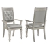 Bling Game Dining Arm Chair with Crystal Buttons and Metallic Platinum Finish Frame - Set of 2