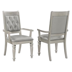 Bling Game Dining Arm Chair with Crystal Buttons and Metallic Platinum Finish Frame - Set of 2 