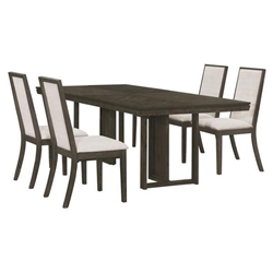 Kelly 86"W x 43"L 5-Piece Rectangular Dining Table Set - Dark Grey - Beige Fabric 