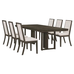 Kelly 86"W x 43"L 7-Piece Rectangular Dining Table Set - Dark Grey - Beige Fabric 