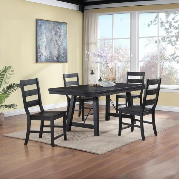 Newport 72"W x 38"L 5-Piece Rectangular Trestle Dining Table Set - Black 