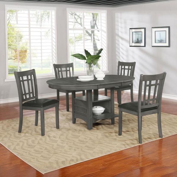 Lavon 42"W x 42"L 5-Piece Oval Extension Leaf Dining Set - Medium - Grey 