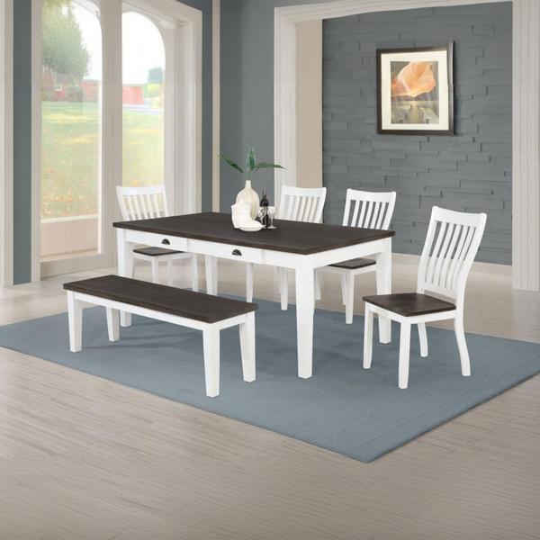 Kingman 72"W x 38"L 6-Piece Rectangular Dining Set with Storage - Espresso and Distressed - White 