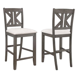 Athens Wood Counter Chair with Cushion - Barn Grey Finish Frame - Light Khaki Fabric - Set of 2 