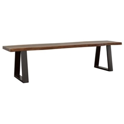 Ditman Live Edge Wood Dining Bench - Grey Sheesham - Black Metal Finish Frame 