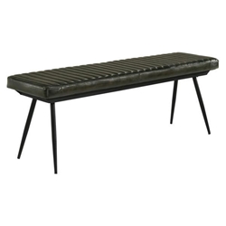 Partridge Dining Bench with Hand Dyed Goat Leather Fabric - Antique Espresso - Deep Black Finish Legs 