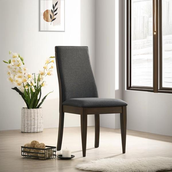 Wes Upholstered Dining Side Chair with Dark Walnut Finish Frame and Grey Fabric - Set of 2 