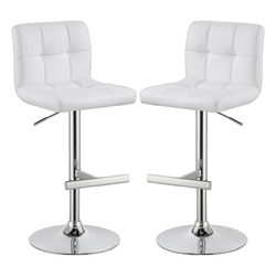 Lenny Upholstered Adjustable Bar Stool White - Set of 2 