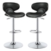 Edenton Adjustable Bar Stool with Chrome Finish Pedestal Base - Black Upholstery - Set of 2