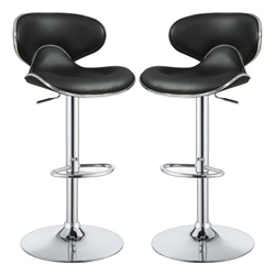 Edenton Adjustable Bar Stool with Chrome Finish Pedestal Base - Black Upholstery - Set of 2 