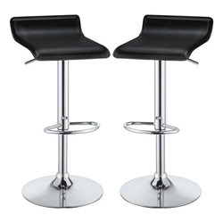 Bidwell Adjustable Bar Stool with Black Upholstery - Chrome Finish Pedestal Base - Set of 2 