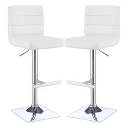 Bianca Upholstered Adjustable Bar Stool White - Chrome Finish Base - Set of 2 