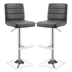 Bianca Upholstered Adjustable Bar Stool Grey - Chrome Finish Pedestal Base - Set of 2