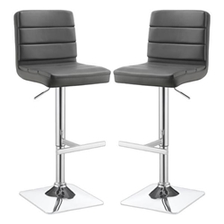 Bianca Upholstered Adjustable Bar Stool Grey - Chrome Finish Pedestal Base - Set of 2 