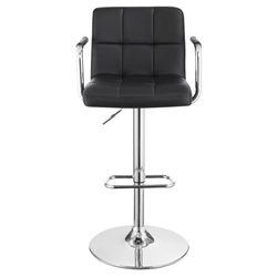 Palomar Adjustable Height Bar Stool - Black Leatherette - Polished Chrome Finish Base 