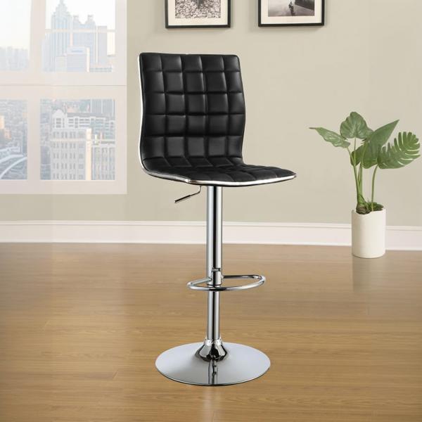 Ashbury Adjustable Bar Stool with Black Leather - Look Fabric - Chrome Accents - Set of 2 