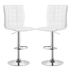 Ashbury Upholstered Adjustable Bar Stool White - White Leatherette - Chrome Finish Pedestal Base - Set of 2 