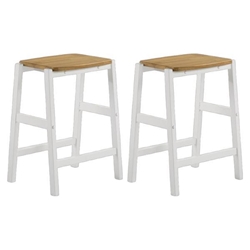 Edgeworth Wood Backless Counter Stool with Natural Brown Wood Seat and White Finish Base - Set of 2 