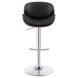 Harris Adjustable Bar Stool with Walnut Wood Seat Back - Black Leatherette Upholstery - Chrome Accents 