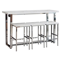 Marmot 20"W x 60"L 4-Piece Rectangular Counter Height Table Set - White Faux Marble Top - Chrome Finish Frame 