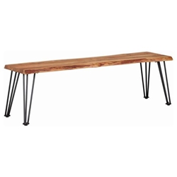 Sherman Wood Dining Bench - Natural Acacia - Gunmetal Finish Legs 