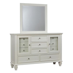 Sandy Beach 11-Drawer Dresser with Mirror - Cream White 