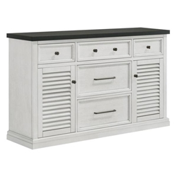 Aventine 5-Drawer Sideboard Buffet Cabinet - Vintage White - Charcoal Sand - Through Finish Top - Black 