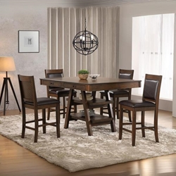 Dewey 59"W x 41"L Rectangular Dining Table Set Walnut - Brown Leatherette - 5-Piece 