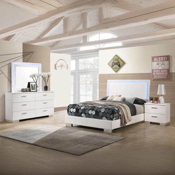 Felicity Full Bedroom Set - White High Gloss - 4-Piece - Touch Lighting 