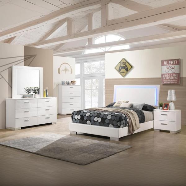 Felicity Full Bedroom Set - White High Gloss - 5-Piece 