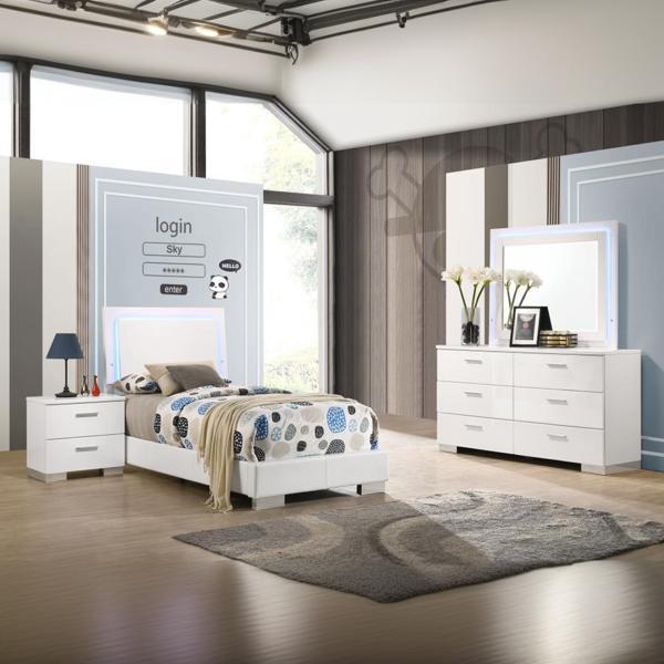 Felicity Twin Bedroom Set - White High Gloss - 4-Piece 