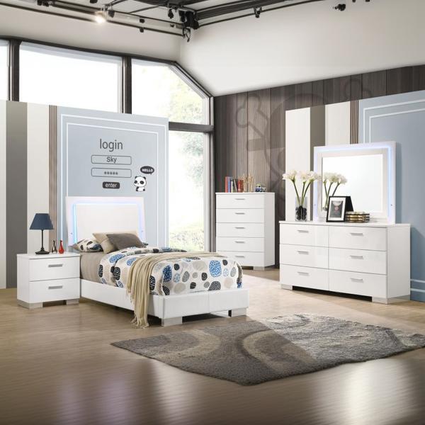 Felicity Twin Bedroom Set - White High Gloss - 5-Piece 