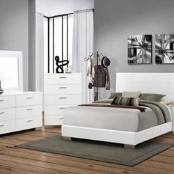 Felicity Eastern King Bedroom Set - White High Gloss - 5-Piece - Chrome Finish Legs 