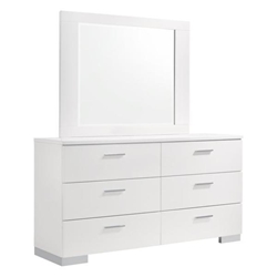 Felicity 6-Drawer Wood Dresser with Mirror - White High Gloss 