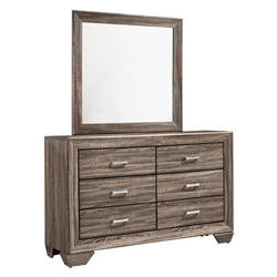 Kauffman 6-Drawer Dresser with Mirror - Washed Taupe - Brown 