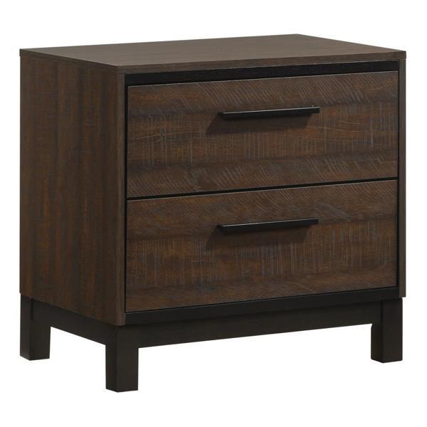 Edmonton 2-Drawer Nightstand - Rustic Tobacco Finish Top - Dark Bronze Hardware - Brown 