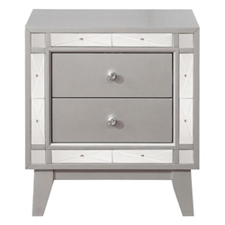 Leighton 2-Drawer Nightstand with Etched Mirror Panels - Metallic Mercury Finish Frame - Silver 