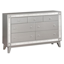 Leighton 7-Drawer Dresser with Metallic Mercury Finish Top and Crystal Knobs - Silver 