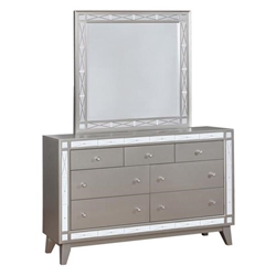 Leighton 7-Drawer Dresser with Mirror - Metallic Mercury Finish - Silver 